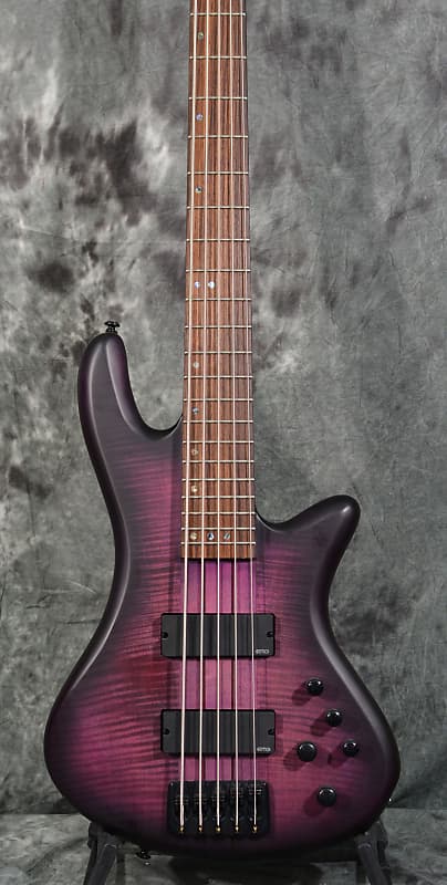 Schecter Stiletto Studio 5 Neck Thru Active EMG Pickups 5 String Bass Purple Transparent Satin